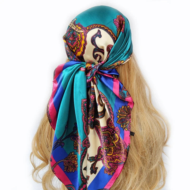 Colorful Silk-Feel Square Scarf