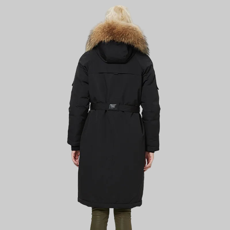 Cotton Windproof Parka Coat With Faux Fur Collar