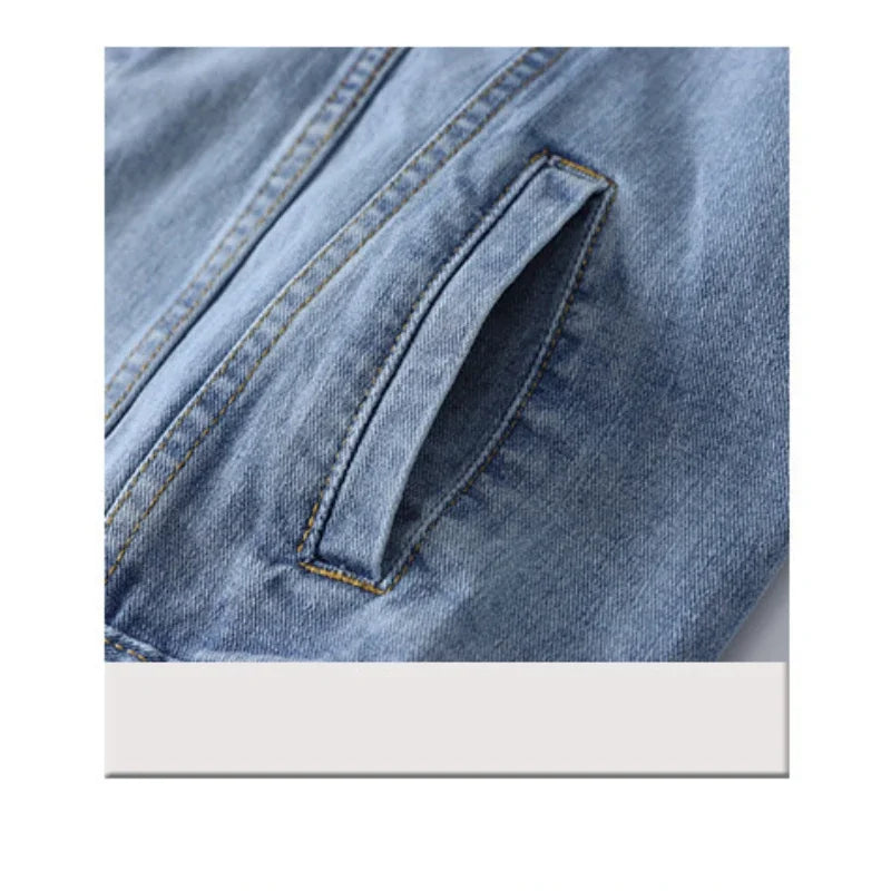 Vintage Women Oversize Denim Jackets Washed Blue Jeans Coat Turn-Down Collar