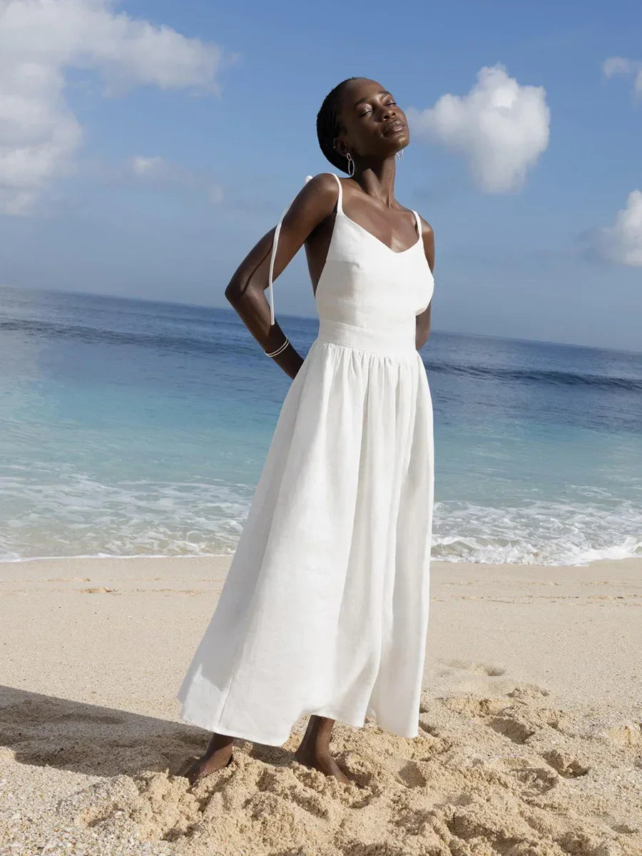 Strappy Open Back Cotton Dress