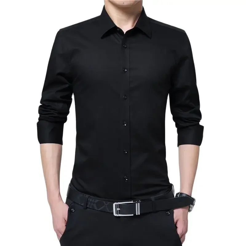Cotton Blend Slim-fit Collared Shirt