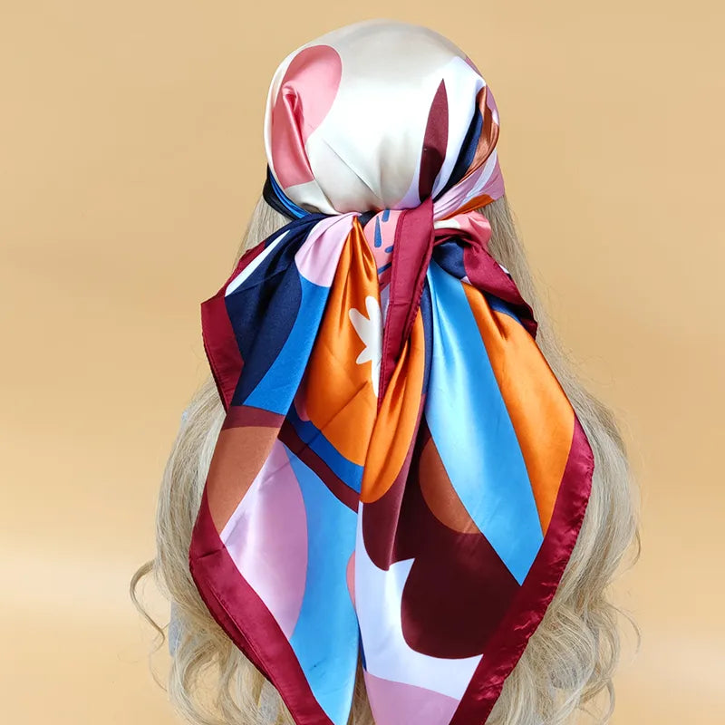 Colorful Silk-Feel Square Scarf