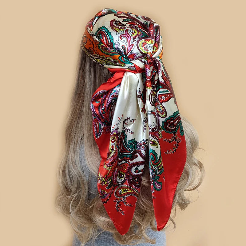 Floral Print Square Scarf – Silk-Feel