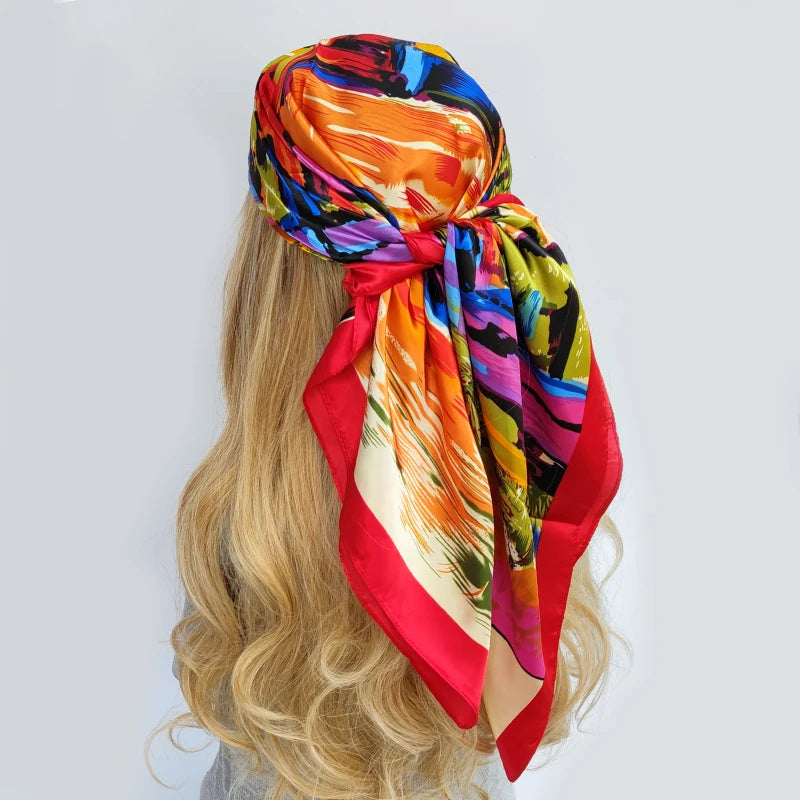 Floral Print Square Scarf – Silk-Feel