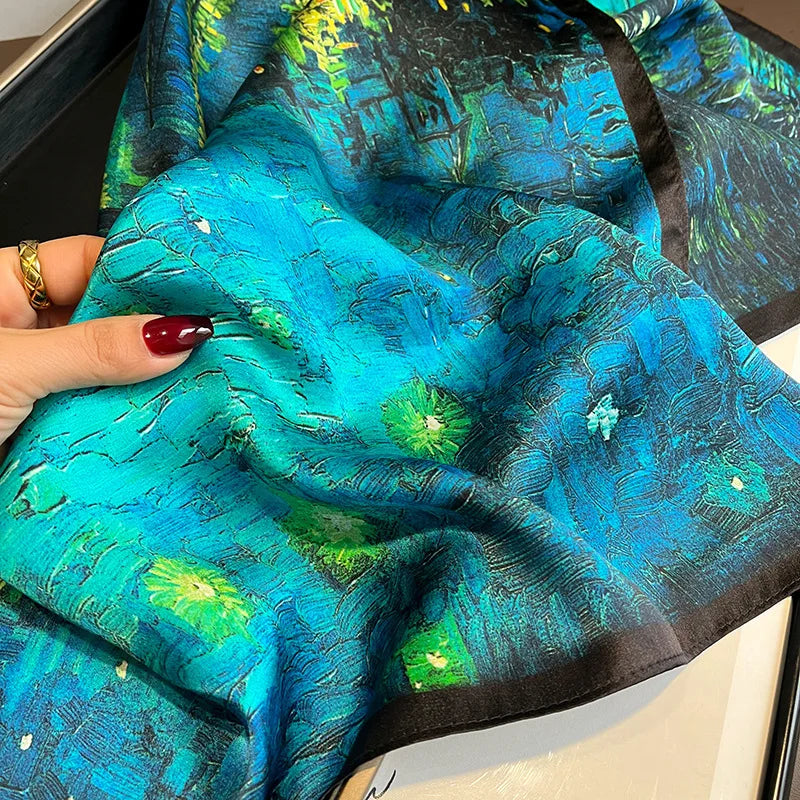 Bright Greens & Blues Silk Square Scarf