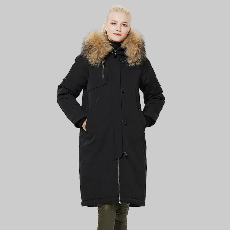 Cotton Windproof Parka Coat With Faux Fur Collar