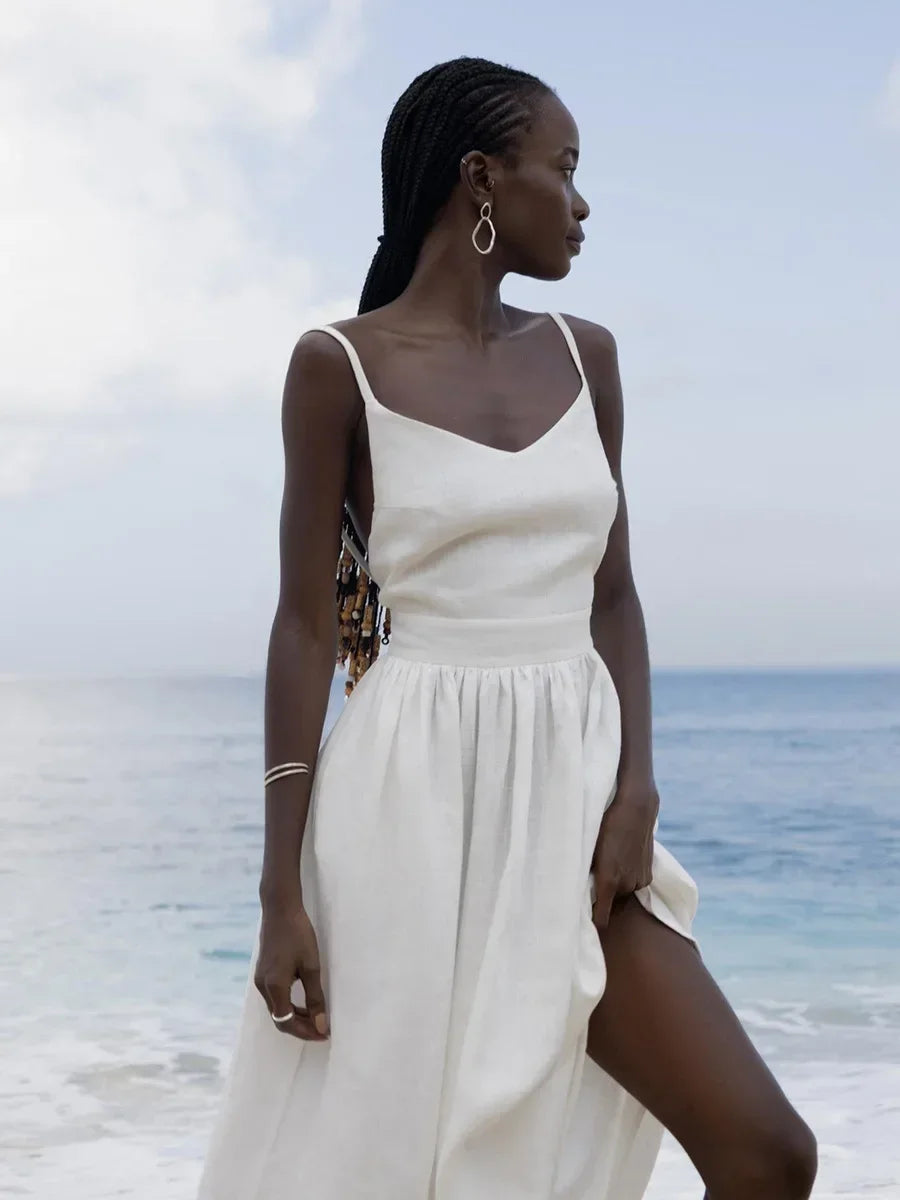 Strappy Open Back Cotton Dress