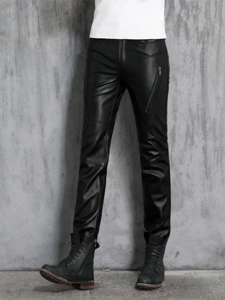 Slim Black Sheepskin Leather Pants