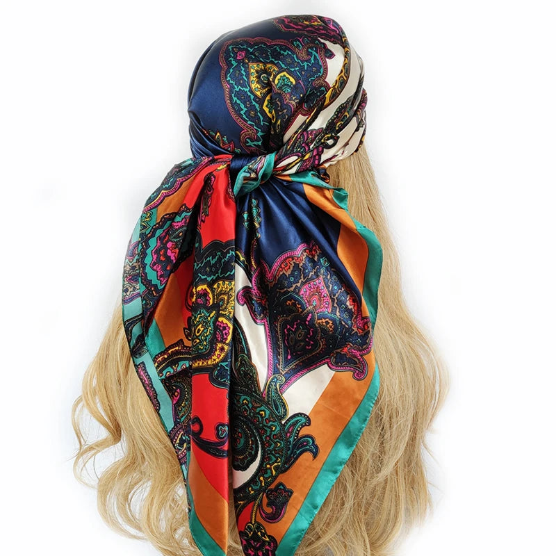 Colorful Silk-Feel Square Scarf