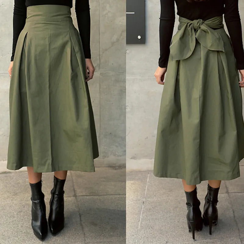 High-Waist A-Line Skirt – Olive Green / Black