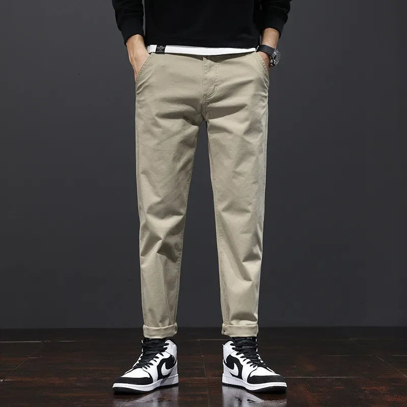 Stretch Straight Fit Cotton Trousers