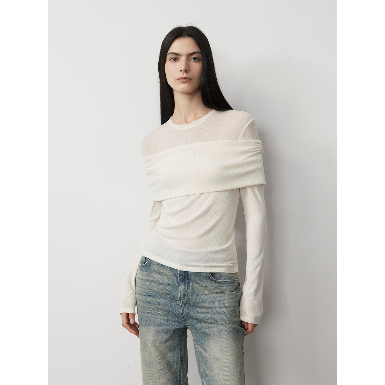 Spliced One-Shoulder Versatile Knitted Wool Top