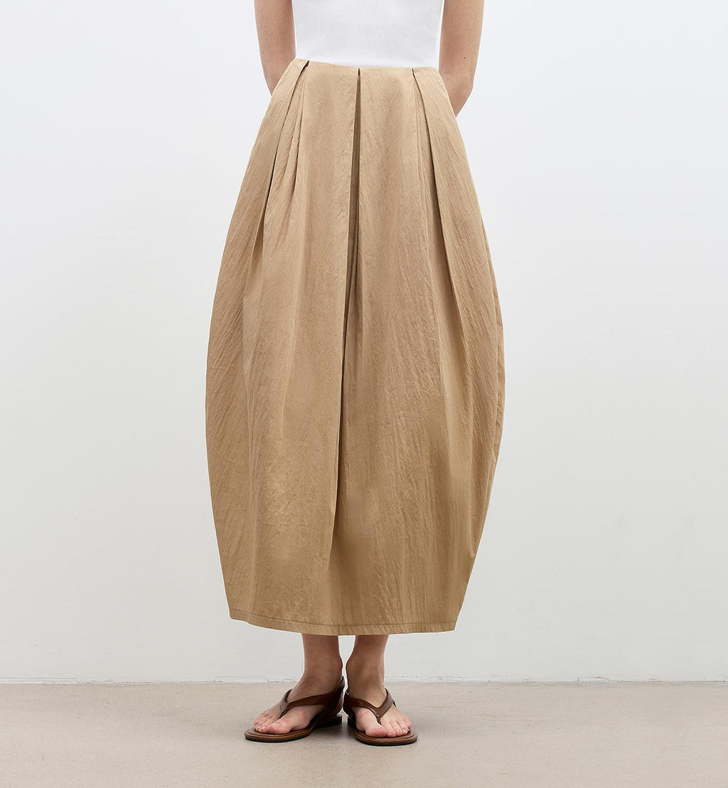 Flower Bud Skirt - High Waist Skirt (White/Khaki)