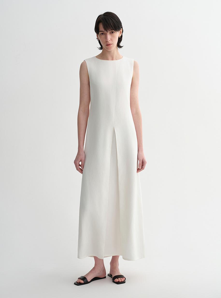 Mulberry Silk Sleeveless Round Neck Oblique Pleated A-Line Dress