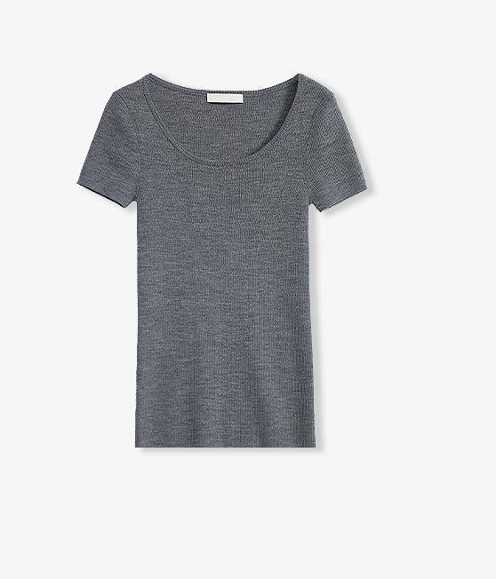 Round Neck Slim Short Sleeve Wool Top