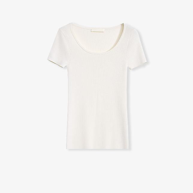 Round Neck Slim Short Sleeve Wool Top
