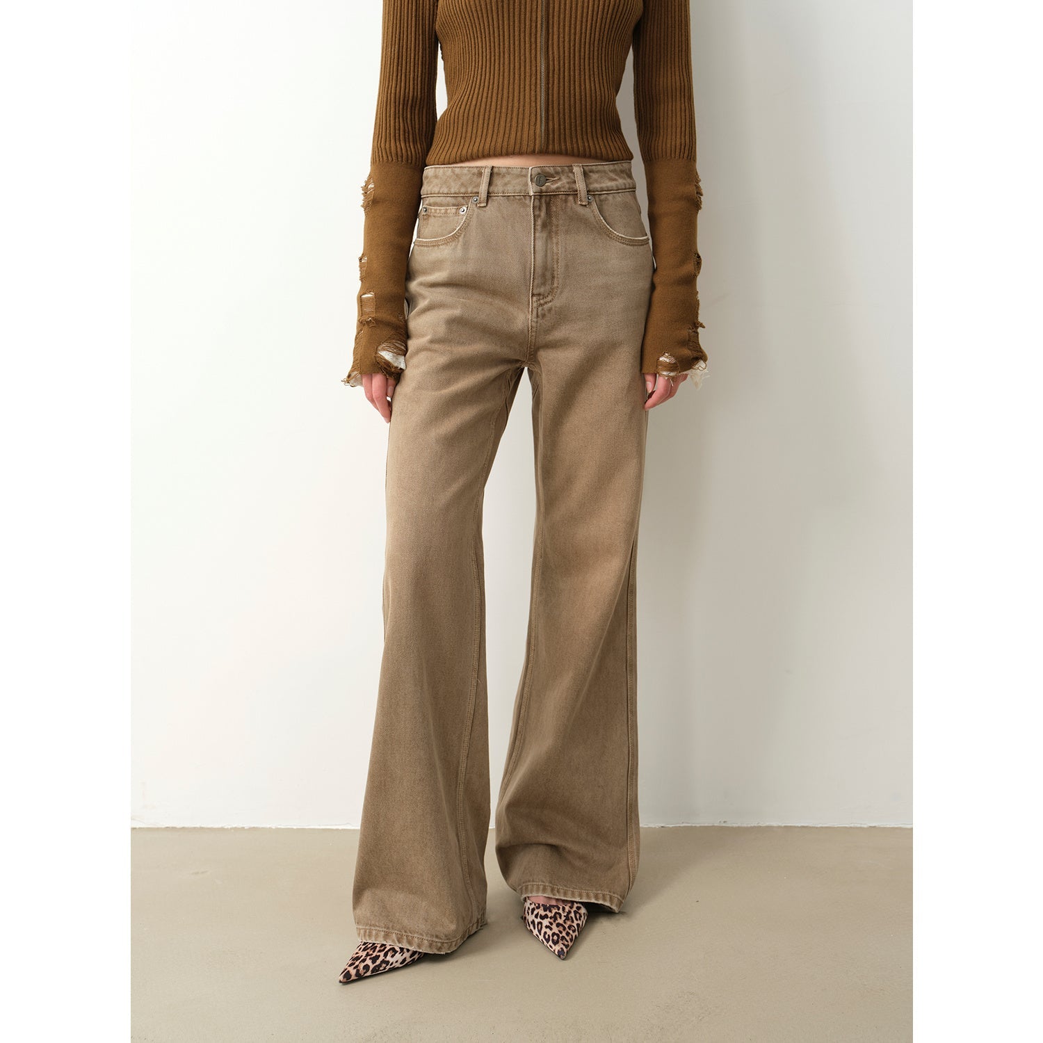 Flared Vintage Retro Washed Loose Jeans for Women