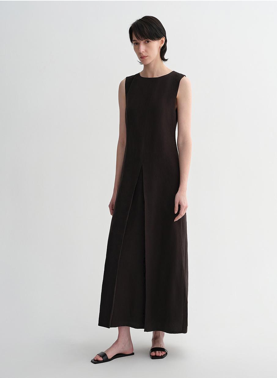 Mulberry Silk Sleeveless Round Neck Oblique Pleated A-Line Dress