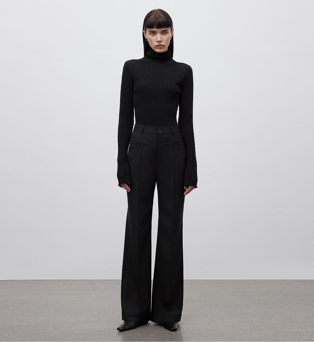 Pile Collar Slim Fit Merino Wool Knitted Sweater