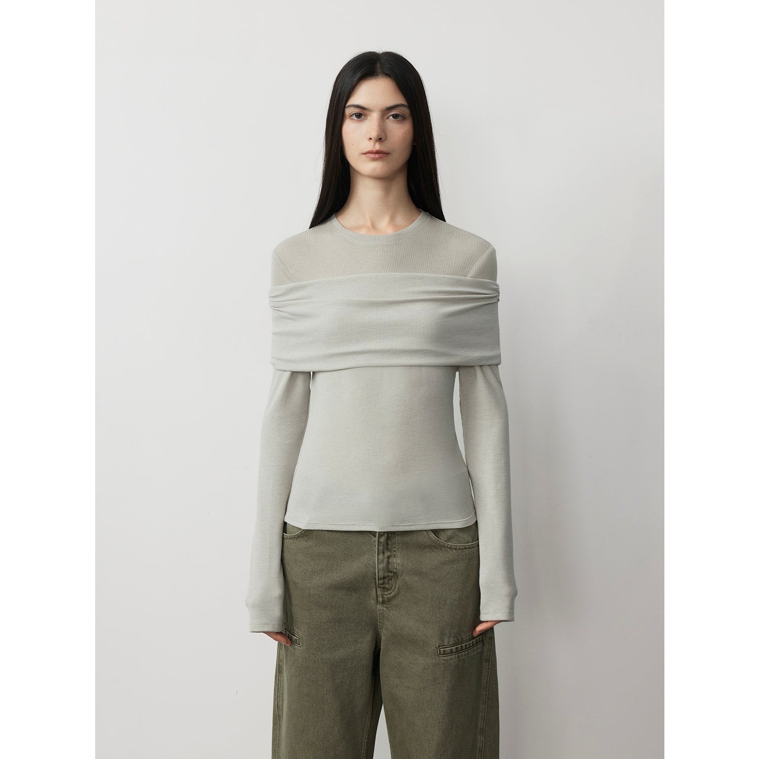 Spliced One-Shoulder Versatile Knitted Wool Top