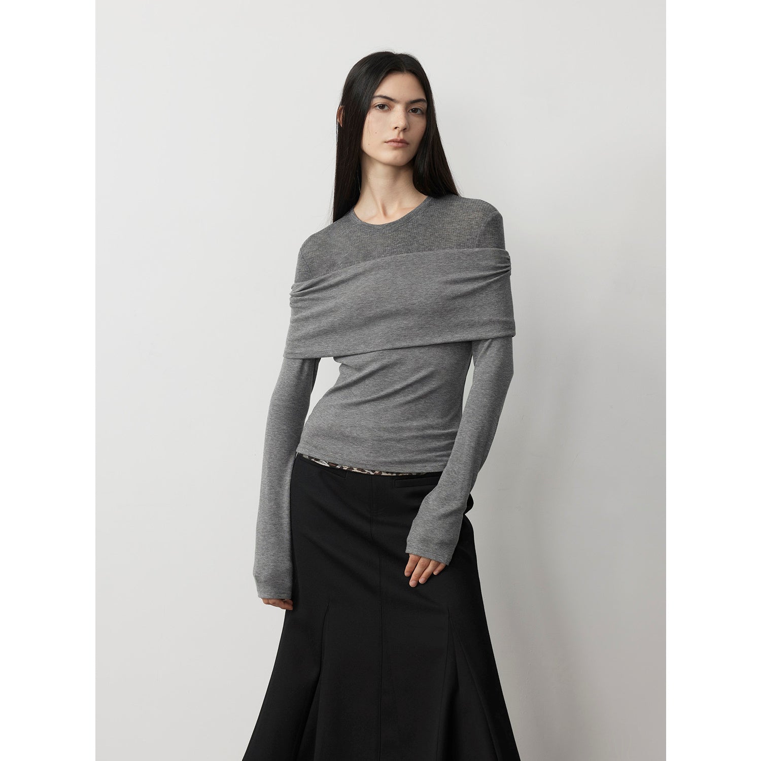 Spliced One-Shoulder Versatile Knitted Wool Top