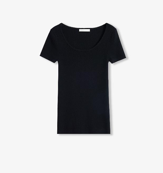 Round Neck Slim Short Sleeve Wool Top