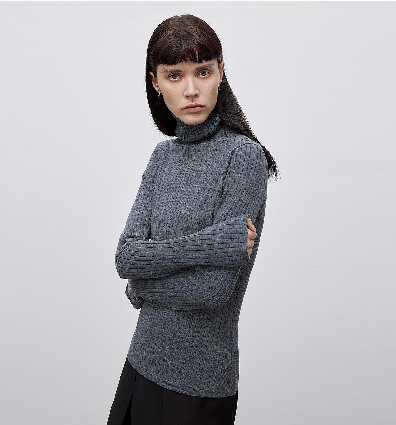 Pile Collar Slim Fit Merino Wool Knitted Sweater
