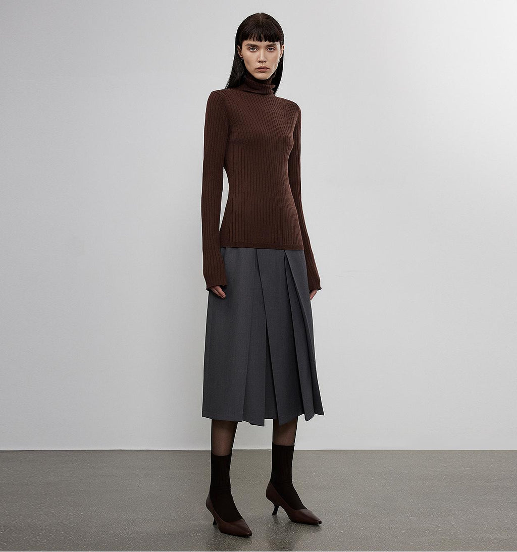 Pile Collar Slim Fit Merino Wool Knitted Sweater