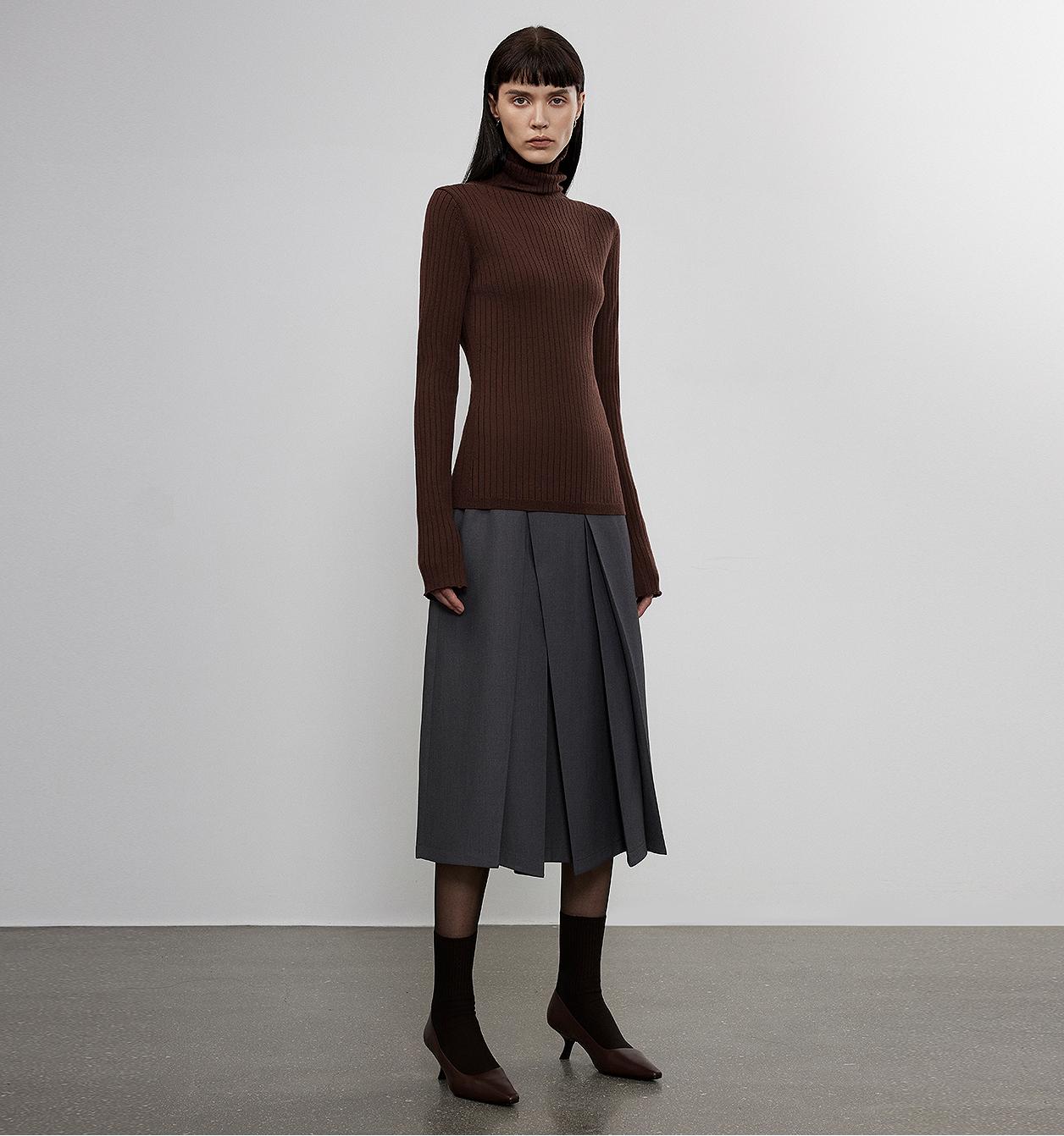 Pile Collar Slim Fit Merino Wool Knitted Sweater