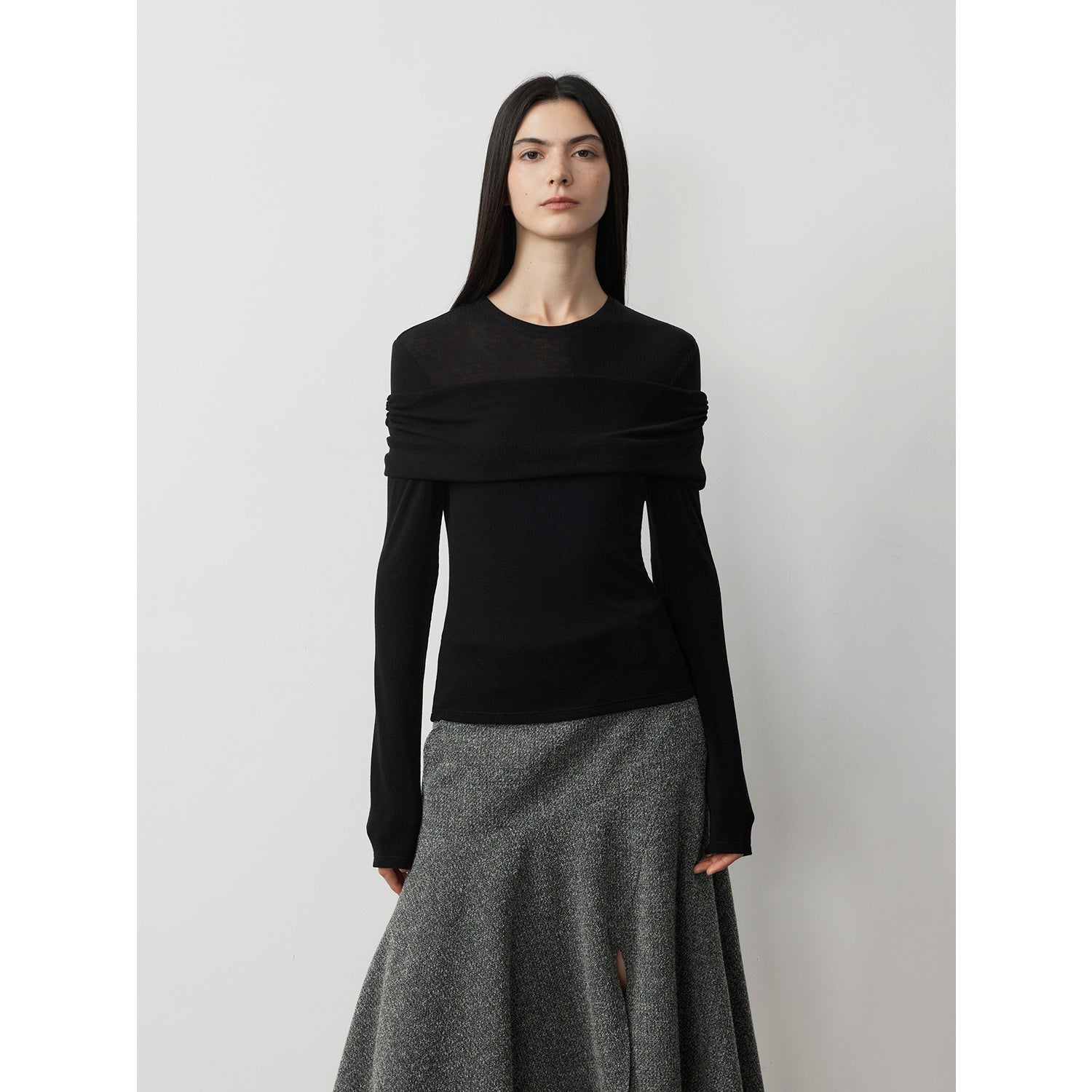 Spliced One-Shoulder Versatile Knitted Wool Top