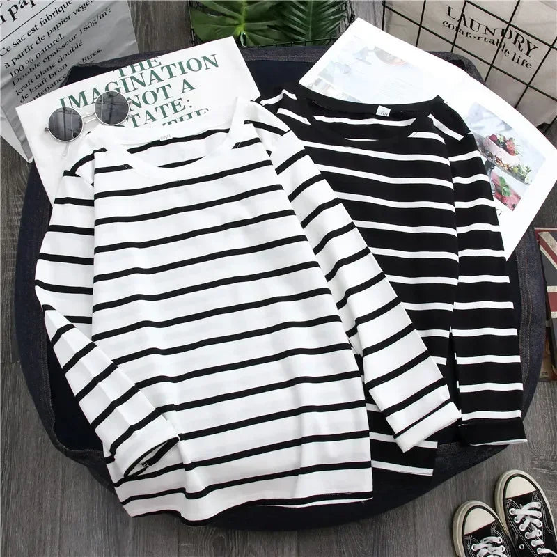 Striped Round-Neck Long Sleeve Tee