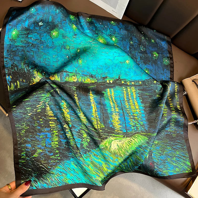 Bright Greens & Blues Silk Square Scarf