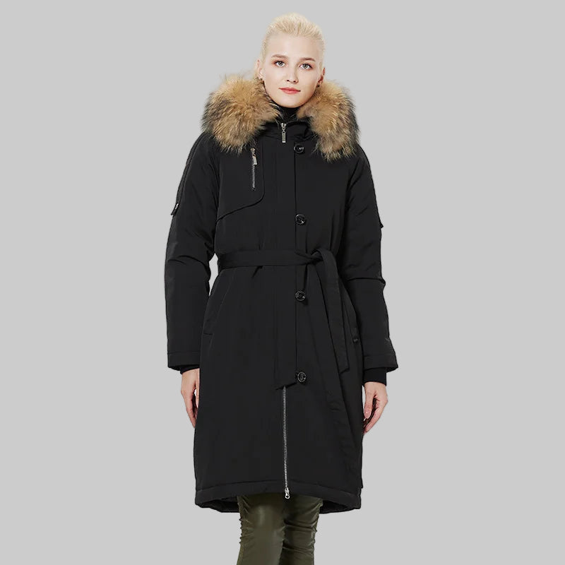 Cotton Windproof Parka Coat With Faux Fur Collar