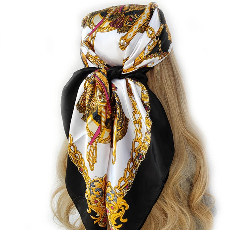 Floral Print Square Scarf – Silk-Feel