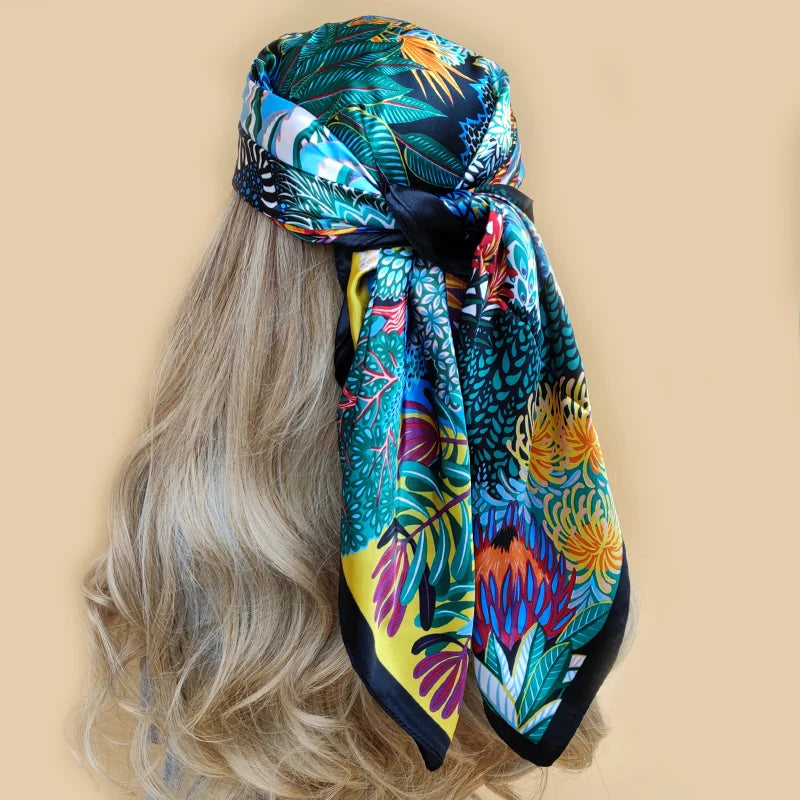 Floral Print Square Scarf – Silk-Feel
