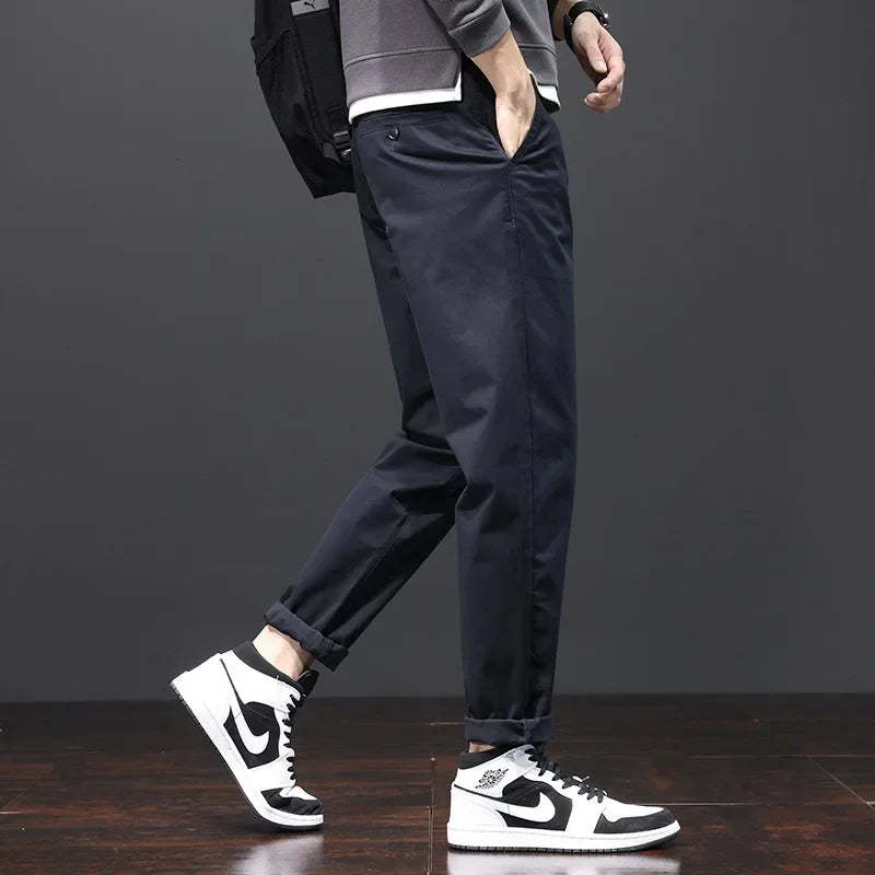 Stretch Straight Fit Cotton Trousers