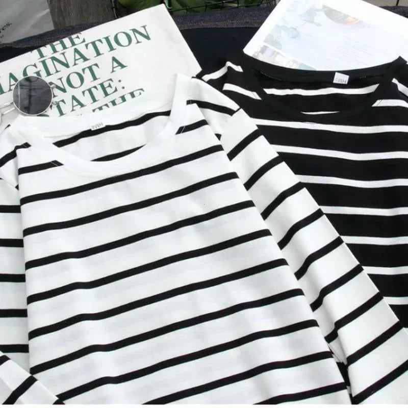 Striped Round-Neck Long Sleeve Tee