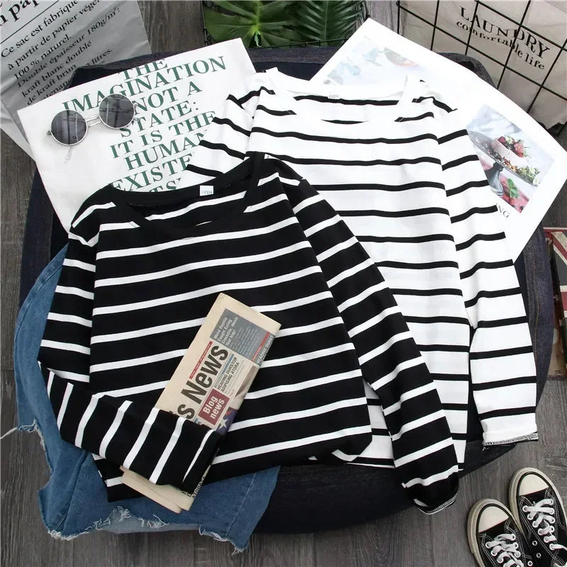 Striped Round-Neck Long Sleeve Tee