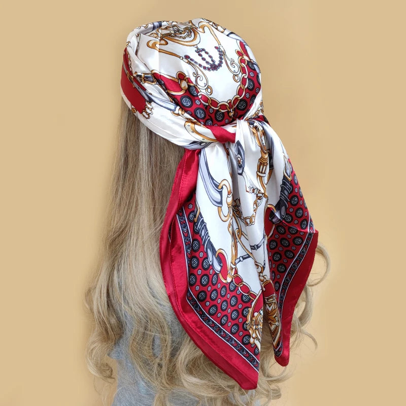 Floral Print Square Scarf – Silk-Feel