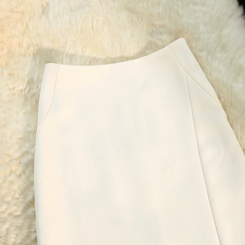 Solid Pencil Skirt – High Waist, Mid-Calf