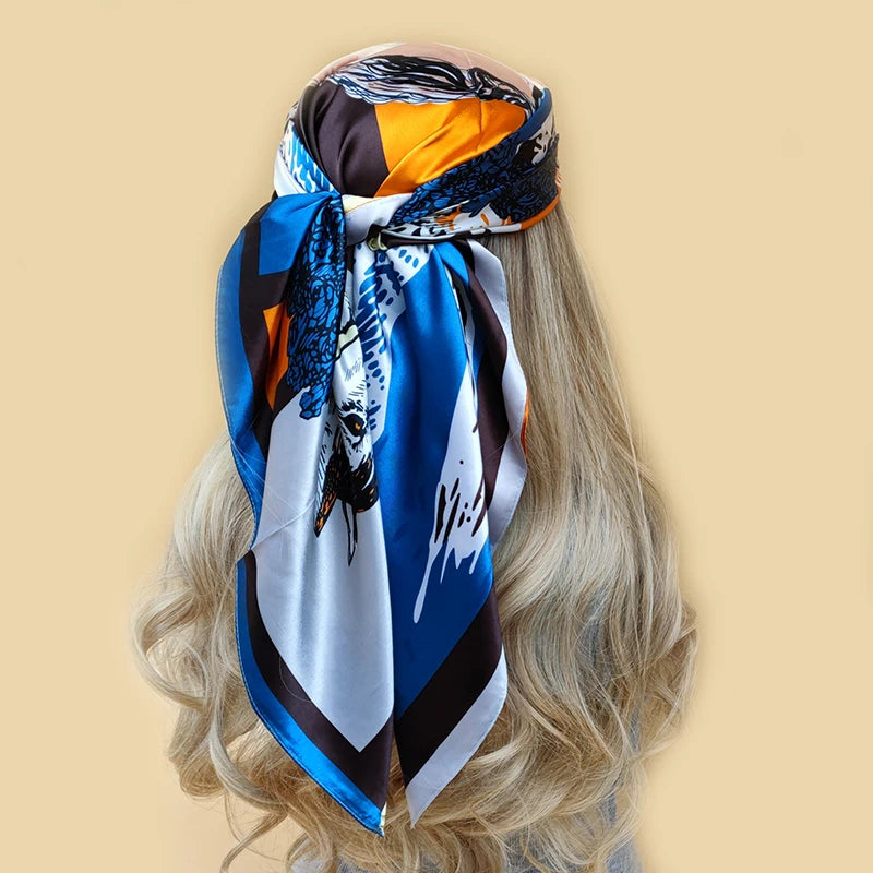 Floral Print Square Scarf – Silk-Feel