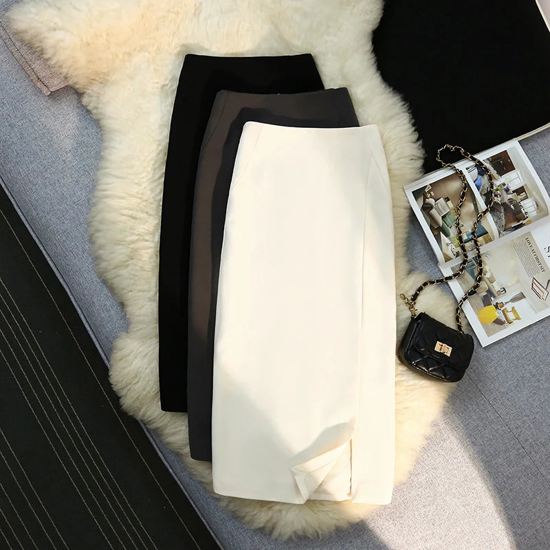 Solid Pencil Skirt – High Waist, Mid-Calf