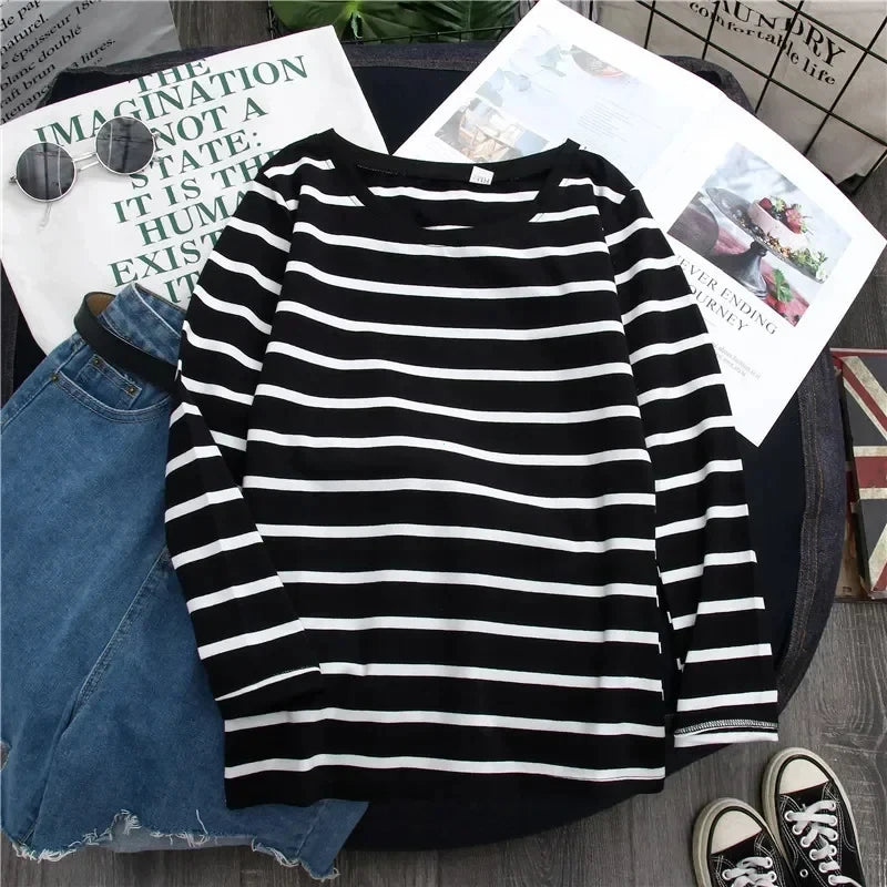 Striped Round-Neck Long Sleeve Tee