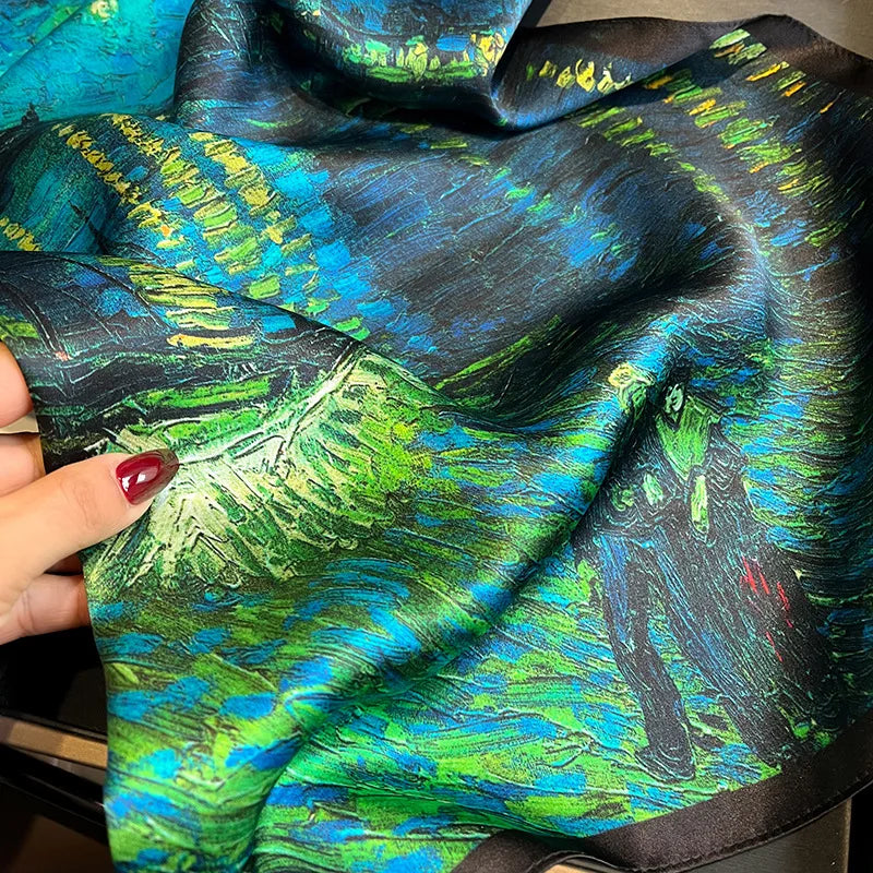 Bright Greens & Blues Silk Square Scarf