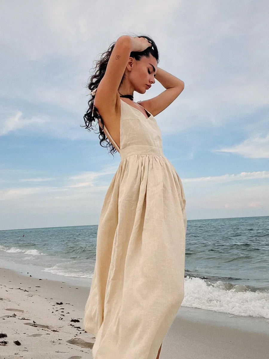 Strappy Open Back Cotton Dress
