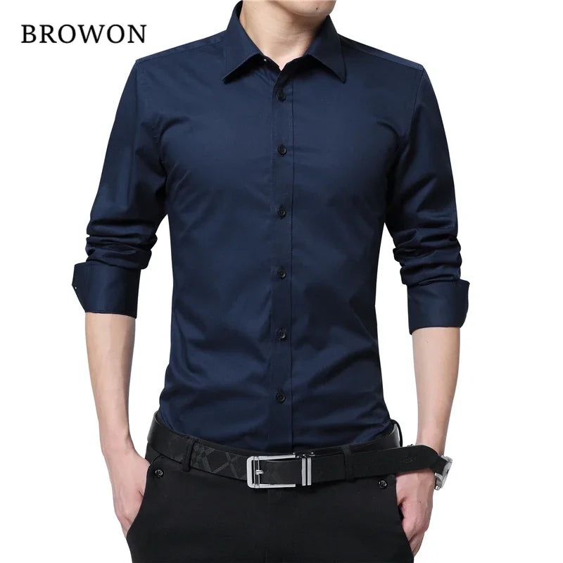 Cotton Blend Slim-fit Collared Shirt