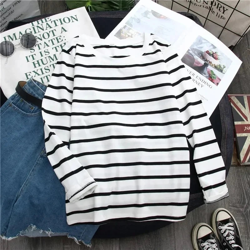 Striped Round-Neck Long Sleeve Tee