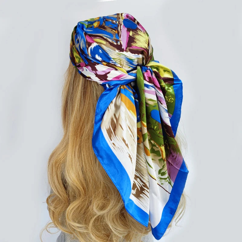 Floral Print Square Scarf – Silk-Feel
