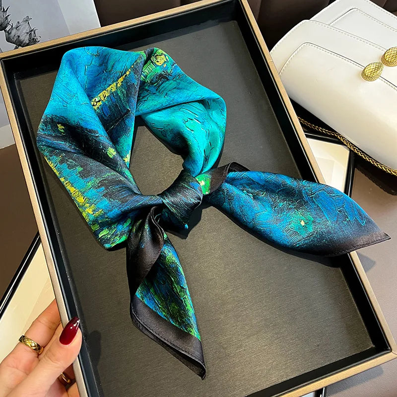 Bright Greens & Blues Silk Square Scarf