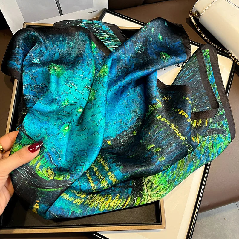 Bright Greens & Blues Silk Square Scarf